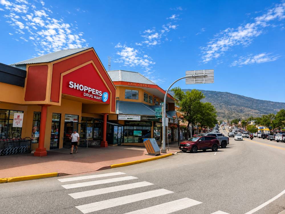 Shoppers Drug Mart and Main Street storefronts, downtown Osoyoos